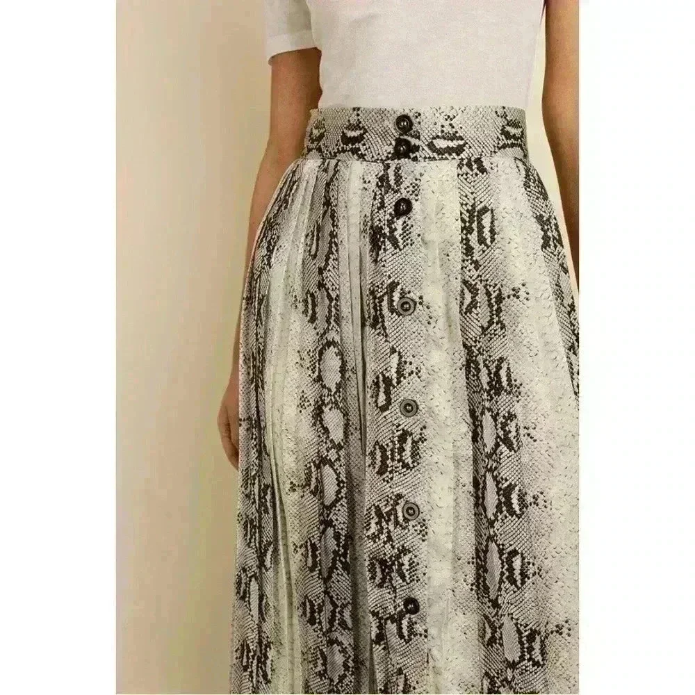 Dress Forum Women's Snakeskin Print Pleated Midi Skirt Size Large